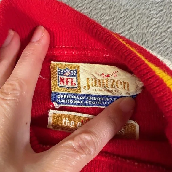 Vintage Jantzen‎ NFL Sweater Adult Small Red Knit Mock Neck Chiefs 70s - Picture 4 of 9